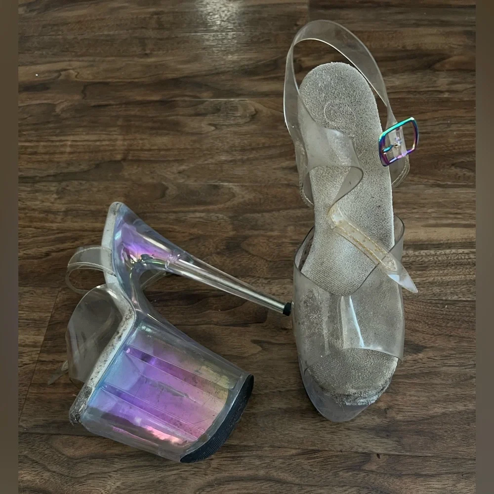 Pleaser Clear Platform Heels Size 8 8 inches Well Worn - Picture 2 of 5